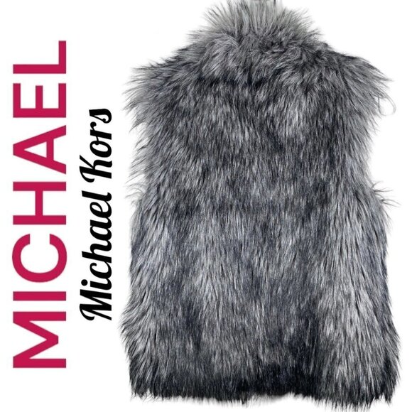 MICHAEL MICHAEL KORS Faux Fur Vest Coyote Gray Black Silver, Size Small - Picture 8 of 9